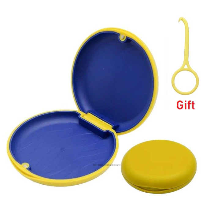 Container for caps, aligners, retainers, magnetic, Yellow