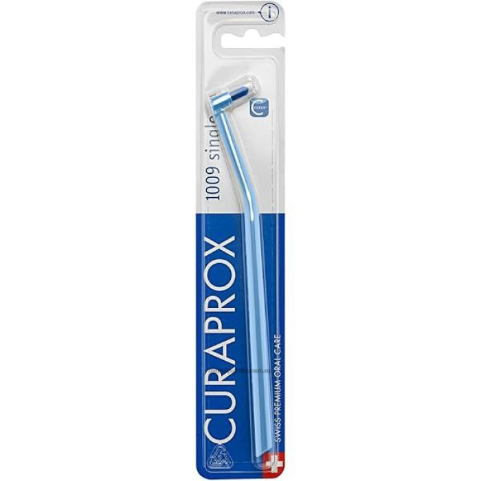 Curaprox Single 1009 Монопучкова зубна щітка для брекетів, блакитна з синьою щетиною