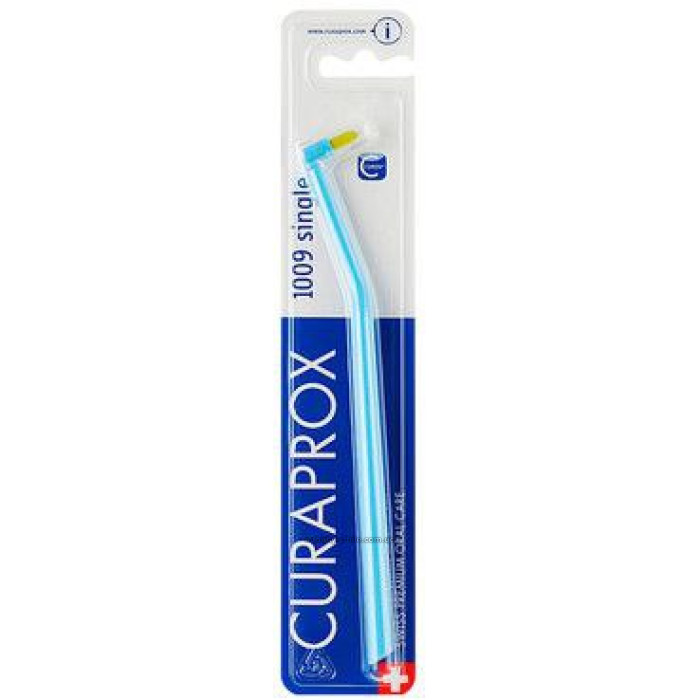 Curaprox Single 1009 Single-bristled toothbrush for braces, blue with light green bristles