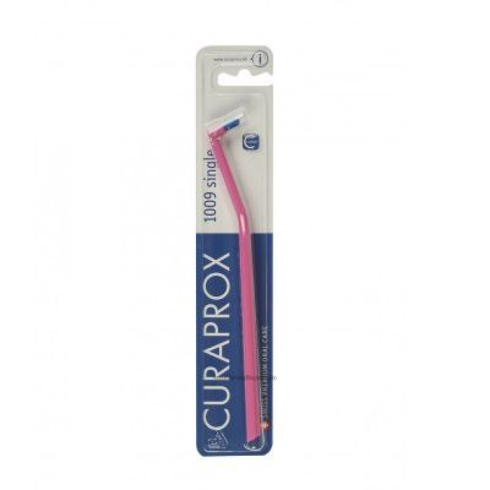 Curaprox Single 1009 Monobundle Toothbrush for Braces, Pink with Blue Bristles