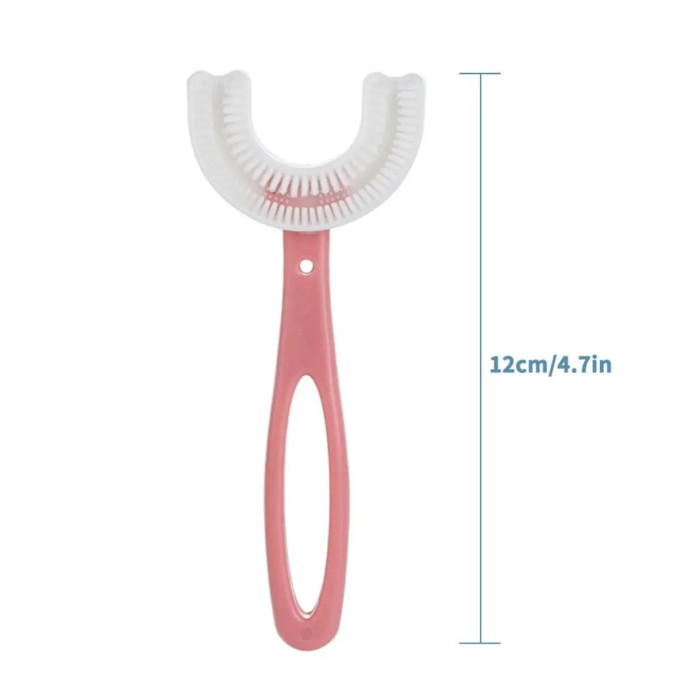 Дитяча U-подібна зубна щітка-капа, з очищенням на 360 градусів, від 6 до 12 років, рожева