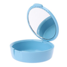 Cap storage container with a mirror, blue