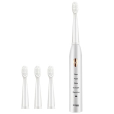 Sound toothbrush for adults on a battery, 5 modes, 4 nozzles, white