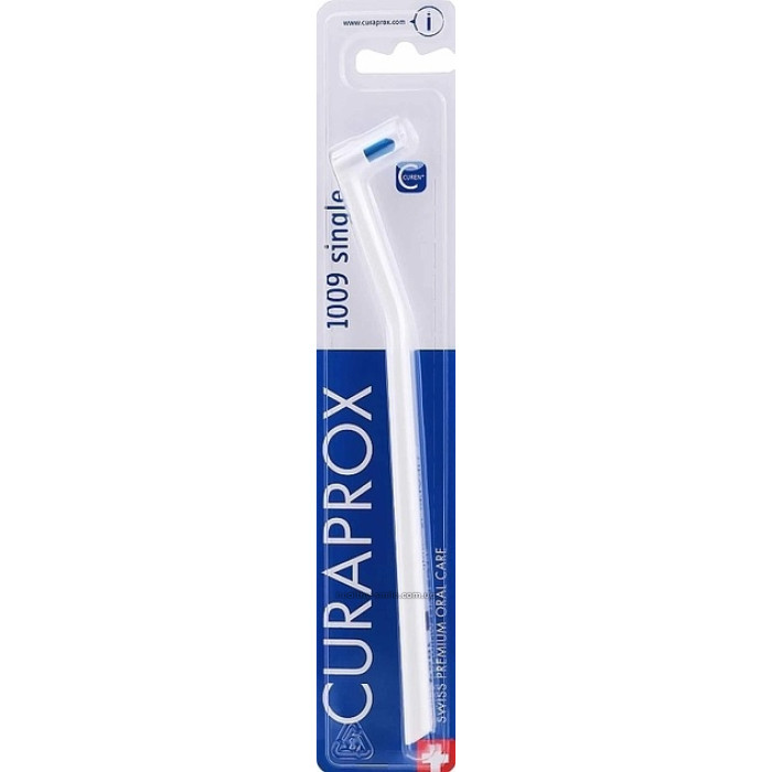 Curaprox Single 1009 Monobundle toothbrush for braces, white with blue bristles