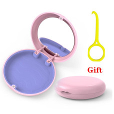 Container for caps, aligners, retainers, with a mirror, magnetic, Pink