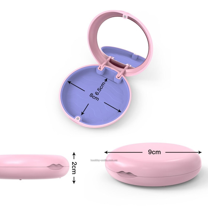 Container for caps, aligners, retainers, with mirror, magnetic, Pink