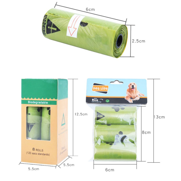 Eco-Friendly biodegradable pet cleaning bags, 120 pieces, 8 rolls