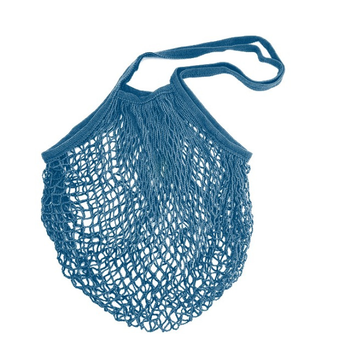 Еко сумка авоська з сітки з довгими ручками, синьо-сіра