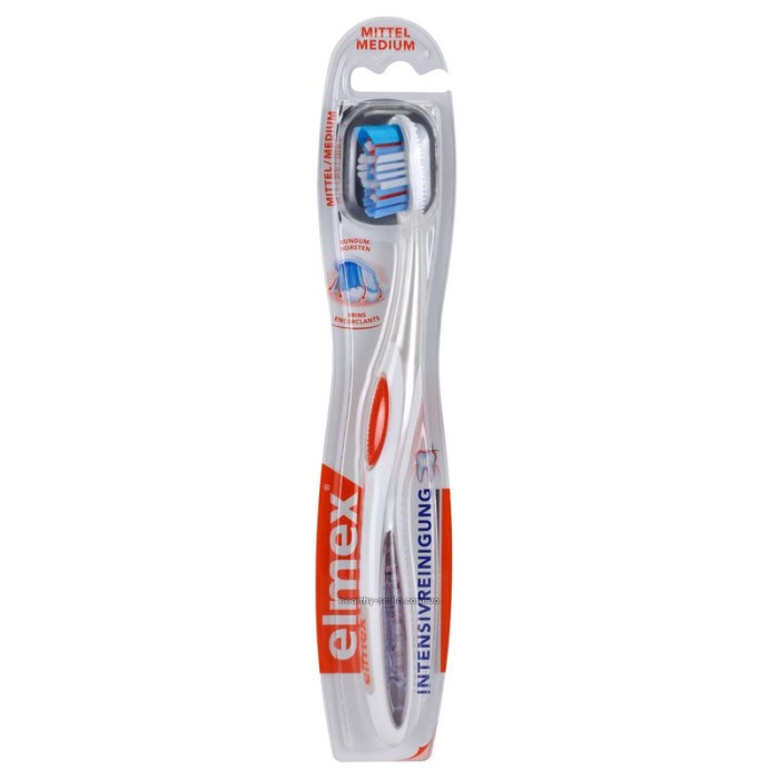 Elmex Intensivreinigung Medium stiffness toothbrush, red