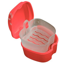 Container for storage of orthodontic structures and removable dentures, Red