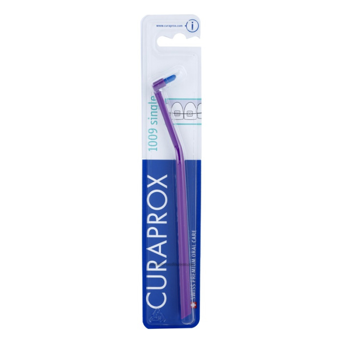 Curaprox Single 1009 Monobundle toothbrush for braces, Purple with blue bristles