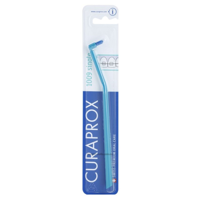 Curaprox Single 1009 Single Tuft Toothbrush for Braces, Turquoise with Blue Bristles