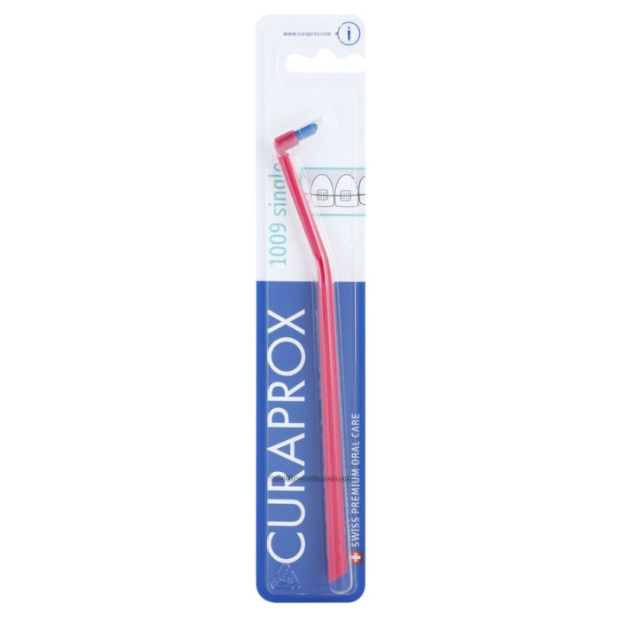 Curaprox Single 1009 Monobundle Toothbrush for Braces, Pink with Blue Bristles