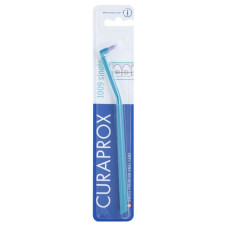 Curaprox Single 1009 Single Tuft Toothbrush for Braces, blue with purple bristles