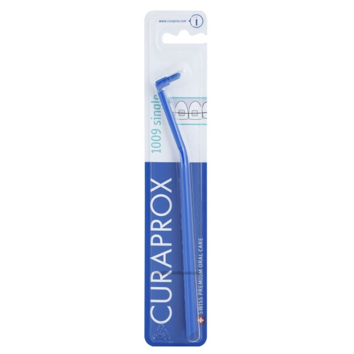 Curaprox Single 1009 Single Tuft Toothbrush for Braces, Blue with Blue Bristles