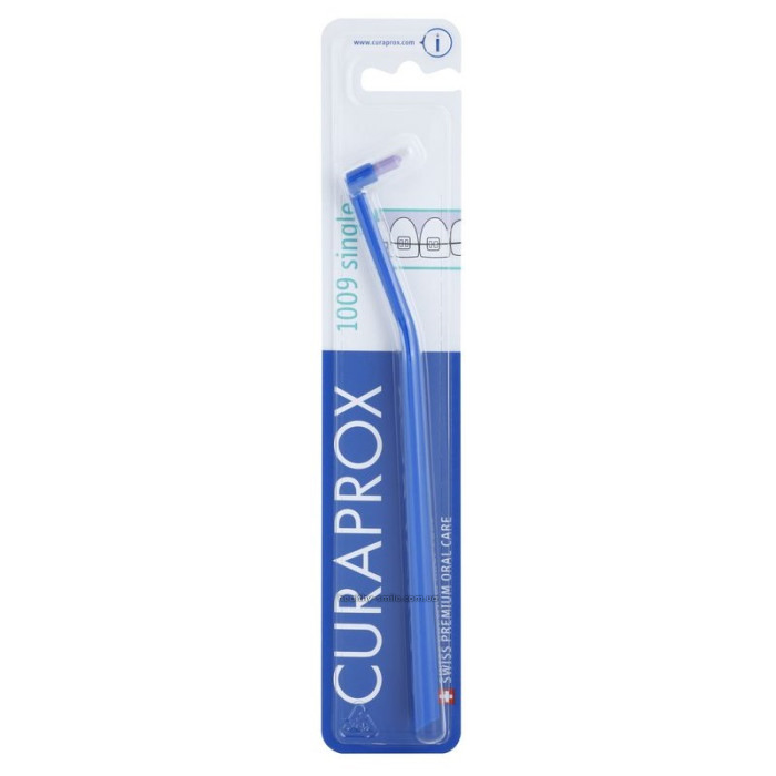 Curaprox Single 1009 Монопучкова зубна щітка для брекетів, синя з фіолетовою щетиною
