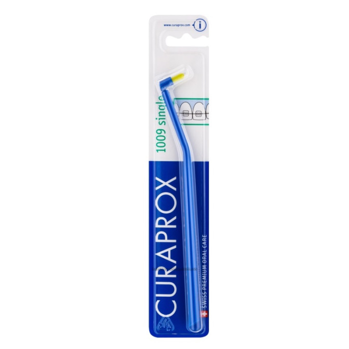 Curaprox Single 1009 Monobundle toothbrush for braces, blue with yellow bristles