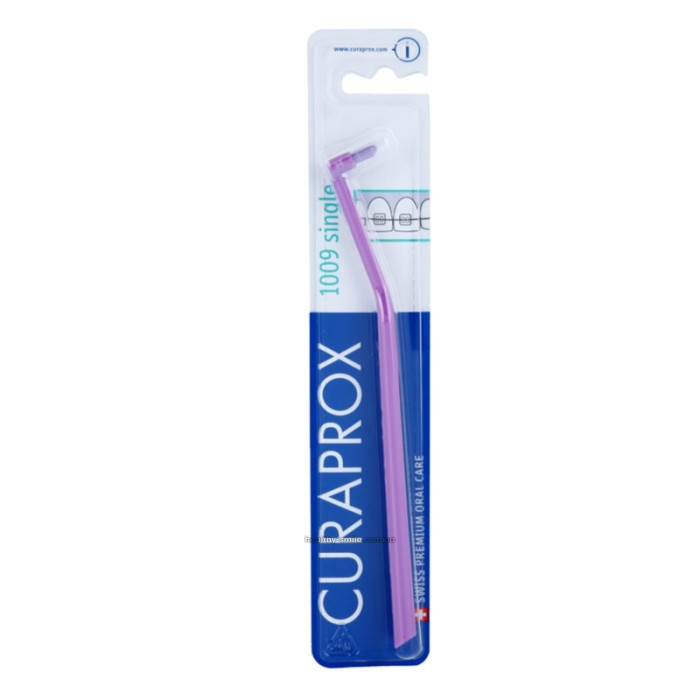Curaprox Single 1009 Монопучковая зубная щетка для брекетов, фиолетовая с фиолетовой щетиной