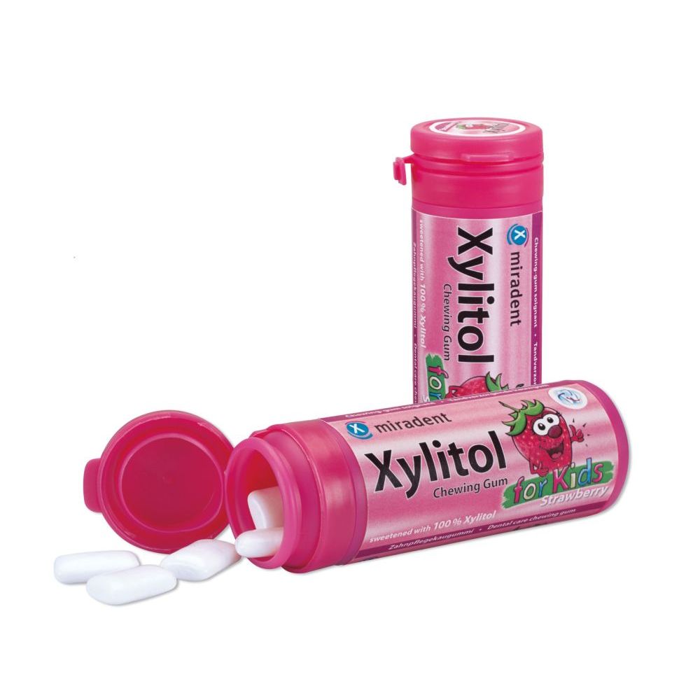 Miradent Xylitol Chewing Gum Chewing Gum For Children, Strawberries, 30 